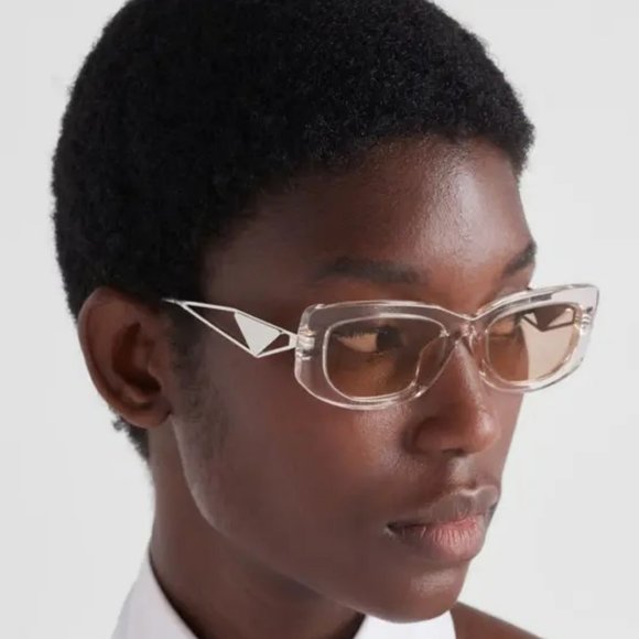 NEW Prada PR14YS 19M4I2 Crystal Beige Light Brown Rectangle Unisex Sunglasses - Picture 8 of 9